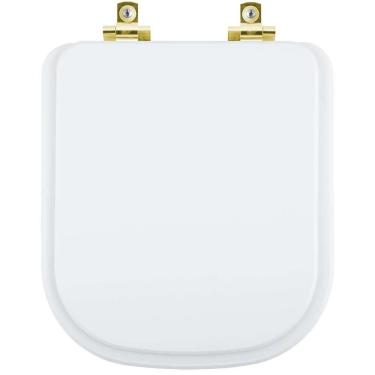 Imagem de Assento Sanitário Com Amortecedor Unic Branco Para Vaso Deca Com Ferragem Dourada