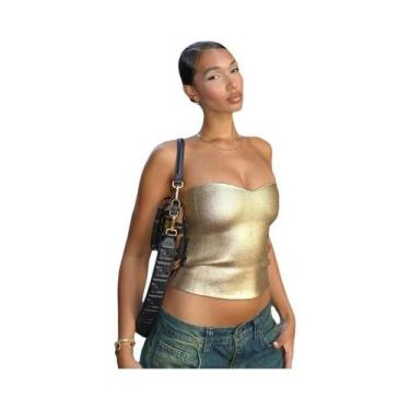 Imagem de Top Cropped sem alça Feminino Sem Costas Estilo Corset Sem Mangas Para