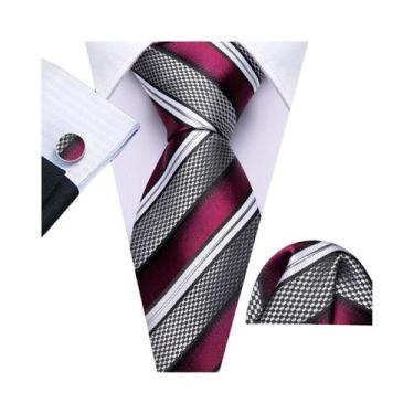 Imagem de Conjunto De Gravata, Lenço De Bolso E Abotoaduras Masculino Listrado E
