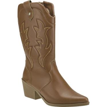 Imagem de Bota Texana Feminina Western Bordado Cano Longo Salto Grosso - LAZZLU,