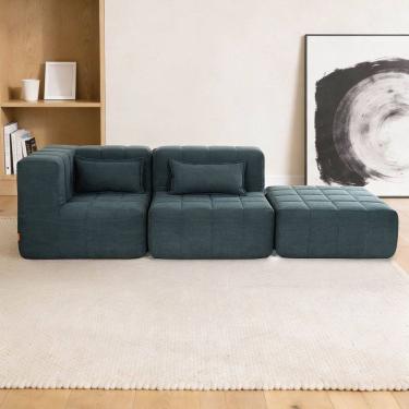 Imagem de Sofá Modular 2 Lugares com Puff Easybox Cabecasa Madeiraoriginals Cotelê Verde Escuro