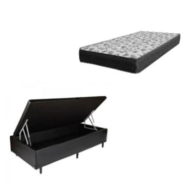 Imagem de Cama Box Baú Solteiro 88 Tecido Sintético Preto com Colchão De Espuma - D33 Ortobom ISO 100 60x88x188