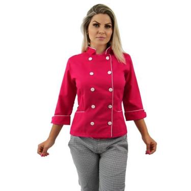Imagem de Dolmã chef de cozinha feminino manga 3/4 - Demorgan Uniformes, Rosa, P