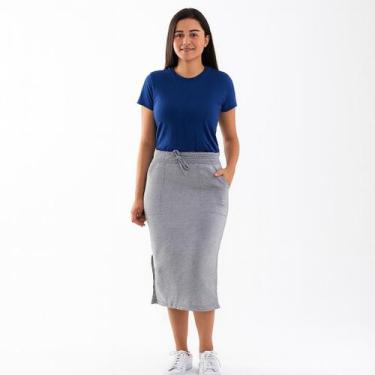 Imagem de Saia Secretária Midi Moletinho com Bolsos e Cós com Cordão - Sara Conf
