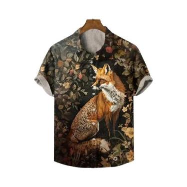 Imagem de Camisa Masculina De Linho Com Estampa Artística Florestal, Manga Curta