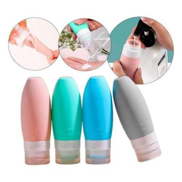 Imagem de Kit Viagem com 4 Frascos de Silicone 90ml Antivazamento - Nilo-imports