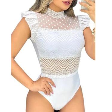 Imagem de Body Blusa Renda Feminina Moda Blogueira Bojo Tule Poa - Swiss Boutiqu