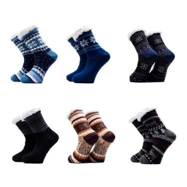 Imagem de Kit Com 6 Pares De Meia Térmica Forrada Lã Adulto Antiderrapante Frio 