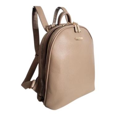 Imagem de Mochila Feminina Couro PU Elegante Com 2 Divisórias Bolso Antifurto Mé