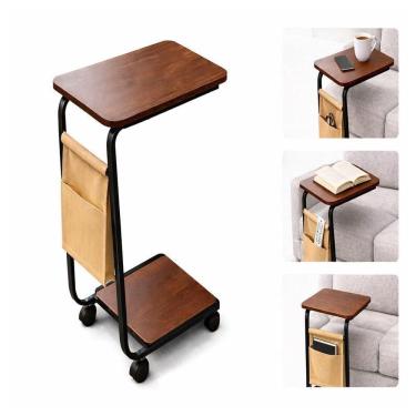 Imagem de Mesa Centro Rodinhas Mesinha Apoio Canto Cama Sala Quarto Lateral Porta Objetos Celular Tablet Notebook Decorativa Retro