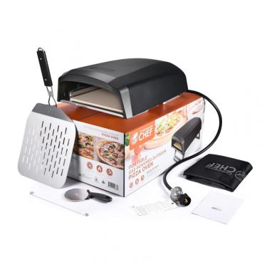 Imagem de Forno de Pizza a Gás Portátil com Casca de Pizza, Pedra, Cortador e Bolsa para Transporte, Chef, Preto