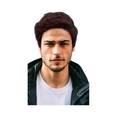 Imagem de Peruca Sintética Masculina Curta Com Divisão Lateral, Preta, Natural, 