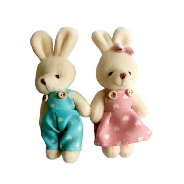 Imagem de Conjunto 2 Coelhos de Pelúcia Decorativo Páscoa Enfeite 15cm Modelo:Mo