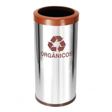 Imagem de Lixeira Coleta Seletiva 30L em Aço Inox com Aro Plástico Abertura Manual Inox