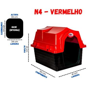 Imagem de Casinha para Cachorro OEM N4 Unishop para Pet Pequeno e Médio Plástico Vermelho 45X41X5...