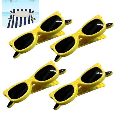 Imagem de Kit 4 Prendedores De Toalha Modelo Óculos Clip Amarelo Para Cadeira De Praia Varal - AMZ
