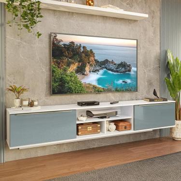 Imagem de Rack Suspenso para TV até 80 Polegadas 218 cm 2 Portas Branco/Cinza Lux Madesa