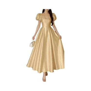 Imagem de Vestido Longo Elegante De Cetim Para Mulheres Com Decote Quadrado, Man