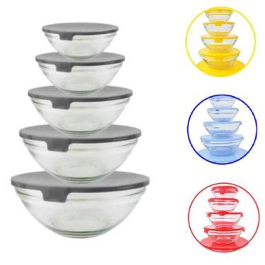 Imagem de Conjunto Tigela de Vidro Bowl Marmita com Tampa Kit 5 Peças - Inter, C