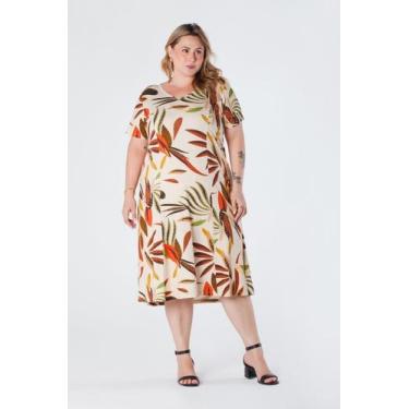 Imagem de Vestido Midi Plus Size com Estampa Digital Decote V Recortes Frontais 