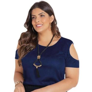 Imagem de Blusa Feminina Plu Size Manga Curta Com Ombro Vazado - Marguerite, GG 
