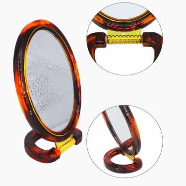 Imagem de Espelho De Mesa Maquiagem Oval Dupla Face Tamanho 12,5x8,5 cm Aumenta 
