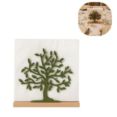 Imagem de Porta Guardanapo Decorativo em PLA 15,5x13cm Bege e Verde  Mesa Posta 