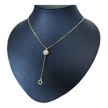 Imagem de Colar Gravatinha Globo Zirconia Dourado F. Ouro Semi Joia - DeCastro j