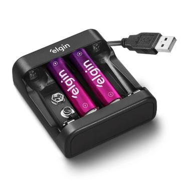 Imagem de Carregador de Pilhas e Baterias Usb Elgin Aa Aaa e 9V com 2 Unidades Aa 1500mAh Bivolt