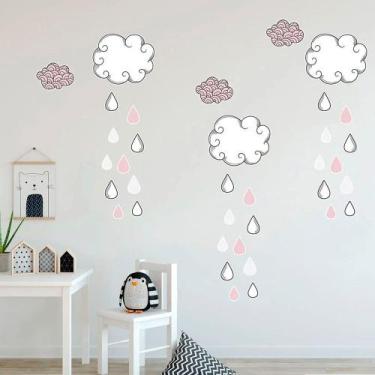 Imagem de Saldão - Adesivo Destacável Nuvens com Gotas Rosa - TaColado..