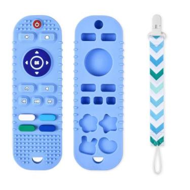 Imagem de Brinquedo de dentição para bebê Aolso em silicone, controle remoto azu