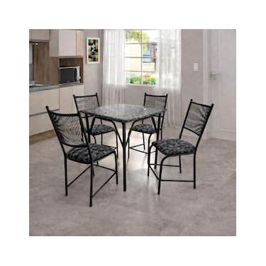 Imagem de Conjunto Famais Noruega Mesa de Jantar Quadrada com Tampo em Granito + 4 Cadeiras em Aço Carbono com Assento Estofado - 90x70cm