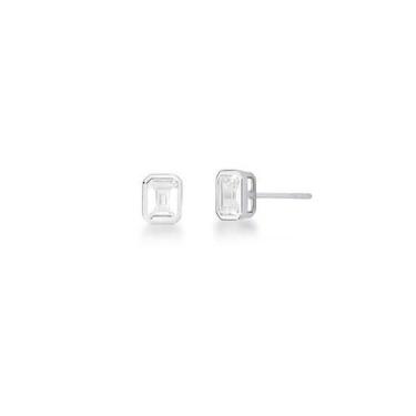 Imagem de Brinco retangular de zircônia cristal banhado a ródio branco - 1 cm x 