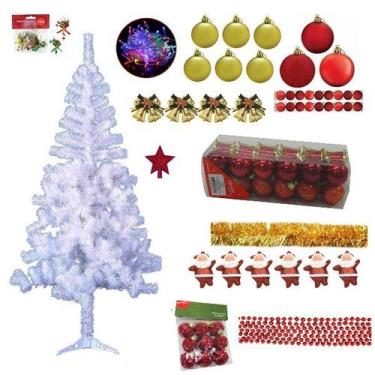 Imagem de Árvore De Natal Branca 1,80m 320 Galhos Decorada Com Enfeites 99 Itens