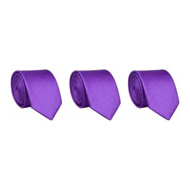 Imagem de Kit 3 Gravatas Social Masculina Slim Lisa Padrinho Casamento Noivo Trabalho Congresso Tons de Roxo