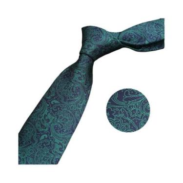 Imagem de Gravata Masculina Verde Escura De 8CM Com Padrão Xadrez De Bolinhas E 