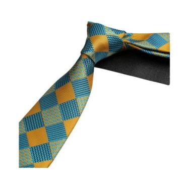 Imagem de Gravata Masculina Verde Escura De 8CM Com Padrão Xadrez De Bolinhas E 