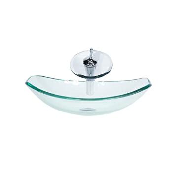 Imagem de CUBA DE VIDRO OVAL CHANFRADA 46CM JATEADO + VALVULA + TORNEIRA CASCATA