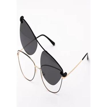 Imagem de Armação Óculos Grau Clipon Sol Feminino Gatinho 2 em1 Flórida-Feminino