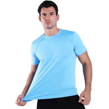 Imagem de T-shirt masculina de desempenho atlético ativo com efeito de chuva e umidade seca_Azul||S