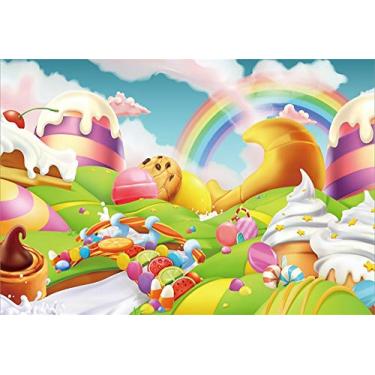 Imagem de Yeele Pano de fundo de terra de doces fantasia de 3 x 7 pés para fotografia desenho desenho arco-íris sorvete sobremesa fundo infantil festa de aniversário decoração meninas menino bebê chuveiro banner sessão de fotos vinil estúdio adereços