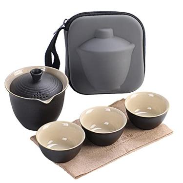 Imagem de ORHA Conjunto de infusor de bule de cerâmica Mini Gongfu Gaiwan portátil com 3 xícaras de chá para presente de piquenique de viagem (preto)