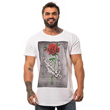 Imagem de Camiseta Longline Masculina MXD Conceito Estampas Variadas (P, Rosas e Ossos)