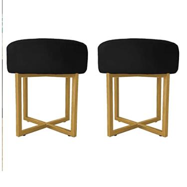 Imagem de 02 Puff Decorativo Madrid Luxo Dourado Assento Suede Preto - Folk Móveis