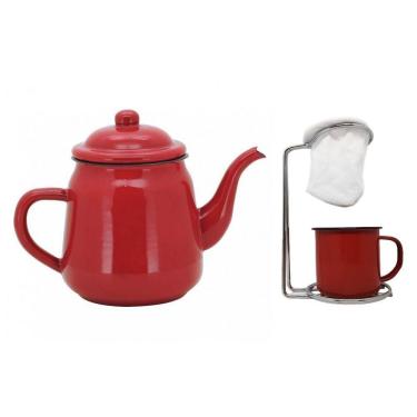Imagem de Kit Bule Esmaltado 1700ml e Mini Coador Café Individual com Caneca - Mundial Import
