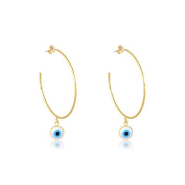 Imagem de Brinco Argola Média Olho Grego Folheado Em Ouro 18k