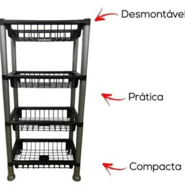 Imagem de Organizador Fruteira 4 Andares Preta Cinza Empilhável