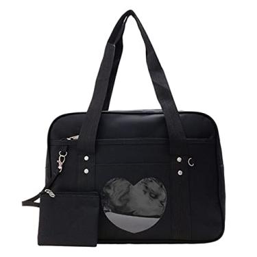 Imagem de AlwaySky Bolsa Ita em formato de coração com janela japonesa JK Bag Bolsa de ombro para Lolita Comic DIY, Preto, One Size