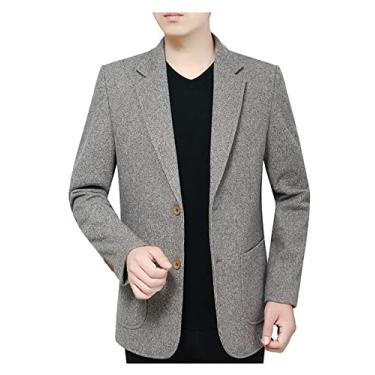 Imagem de Dawwoti Blazer masculino Tweed Blazer paletó com botões de madeira slim fit grossos lã blazer para homens, Cor 8, XG