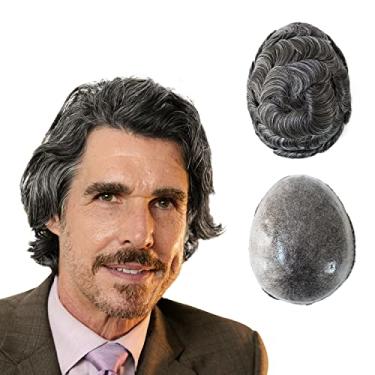 Imagem de HAIR NATURE Unidade de cabelo humano para homens, peruca masculina, sistema de substituição de cabelo, apliques de pele de poliéster injetado 130% densidade #1B50